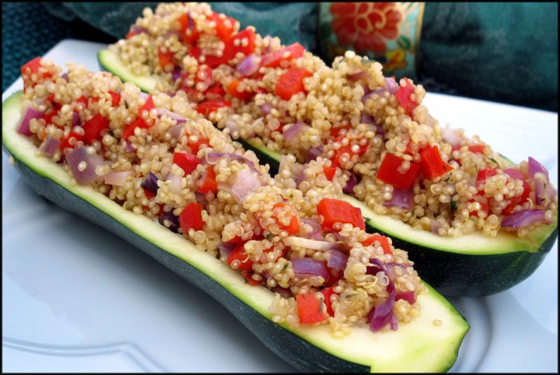 Zucchini boat with quinoa, red pepper and onions. JACK CLEMONS PHOTO